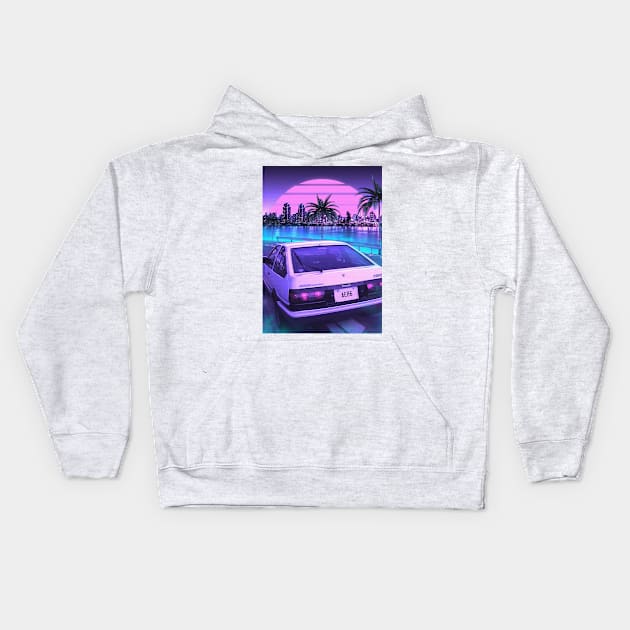 AE86 sunset Kids Hoodie by mrcatguys